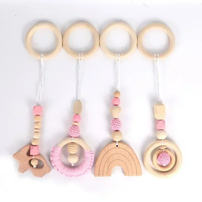Wooden Infant Nursery Sensory Ring-Pull Toy Teething Nursing Rattle Toys Gifts Infant Room Deco Nordic Style Baby Gym Play Frame
