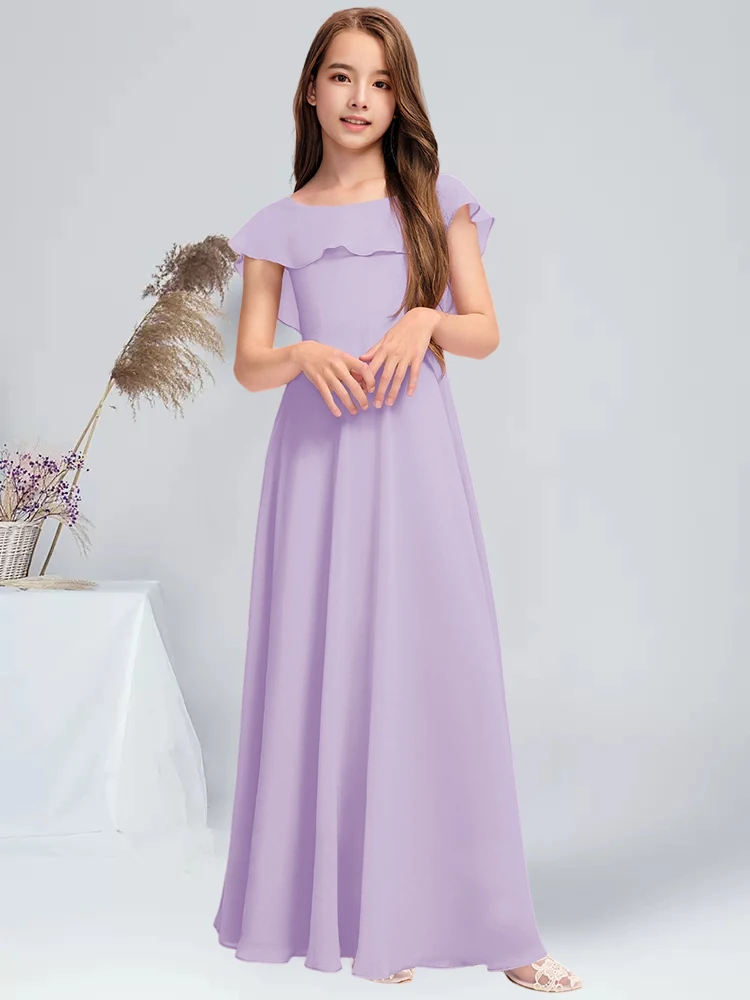 blue dress for baby girl Allyson Flowing A-Line Square Ruffles Long Chiffon Bridesmaid Dresses, Dusty Sage main image 0