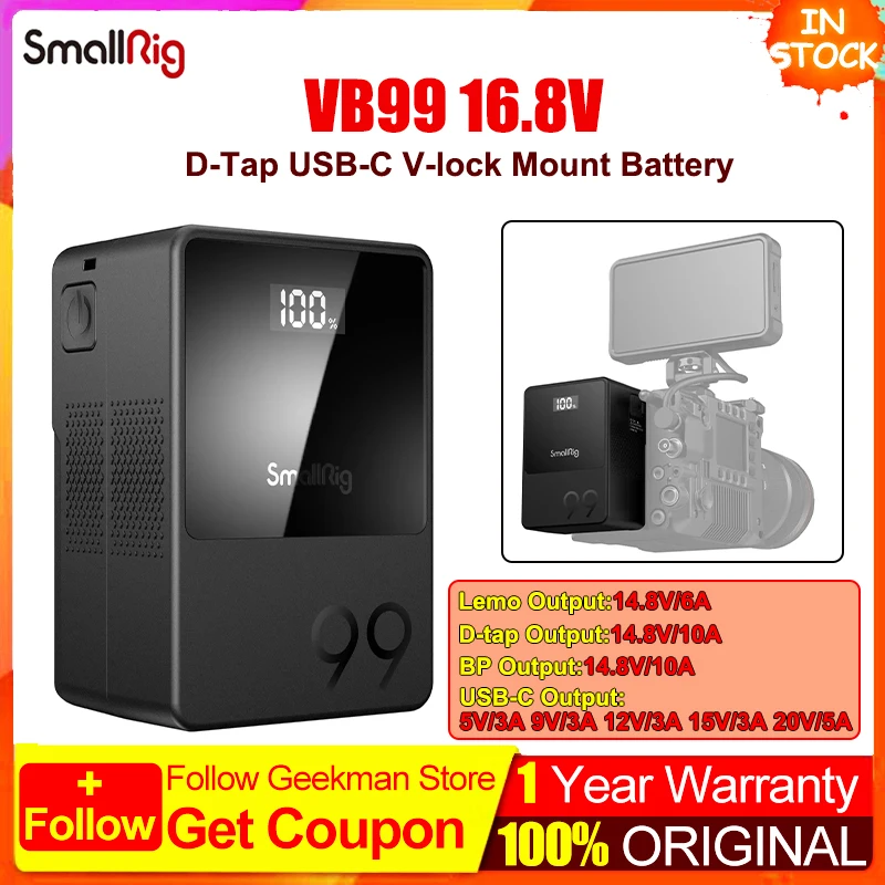 Smallrig VB99 16.8V D-Tap USB-C V-lock Mount Battery Mini V Mount Battery Fast Charging For Monitor Camera DSLR 3580