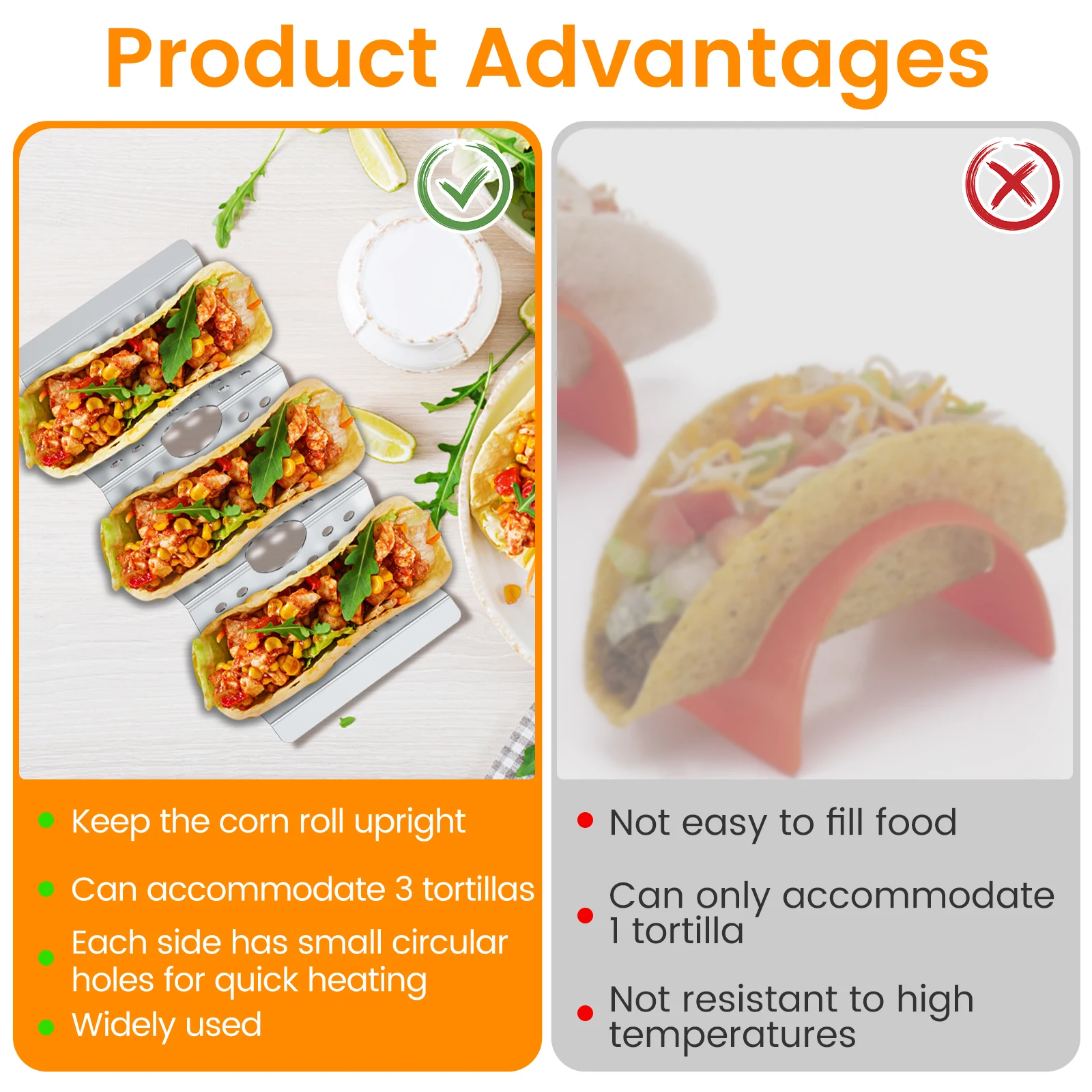 4Pcs Stainless Steel Taco Holder Pancake Rack Tortillas Taco Trays Wavy Shape Display Rack Mexico Food Racks Kitchen Gadgets