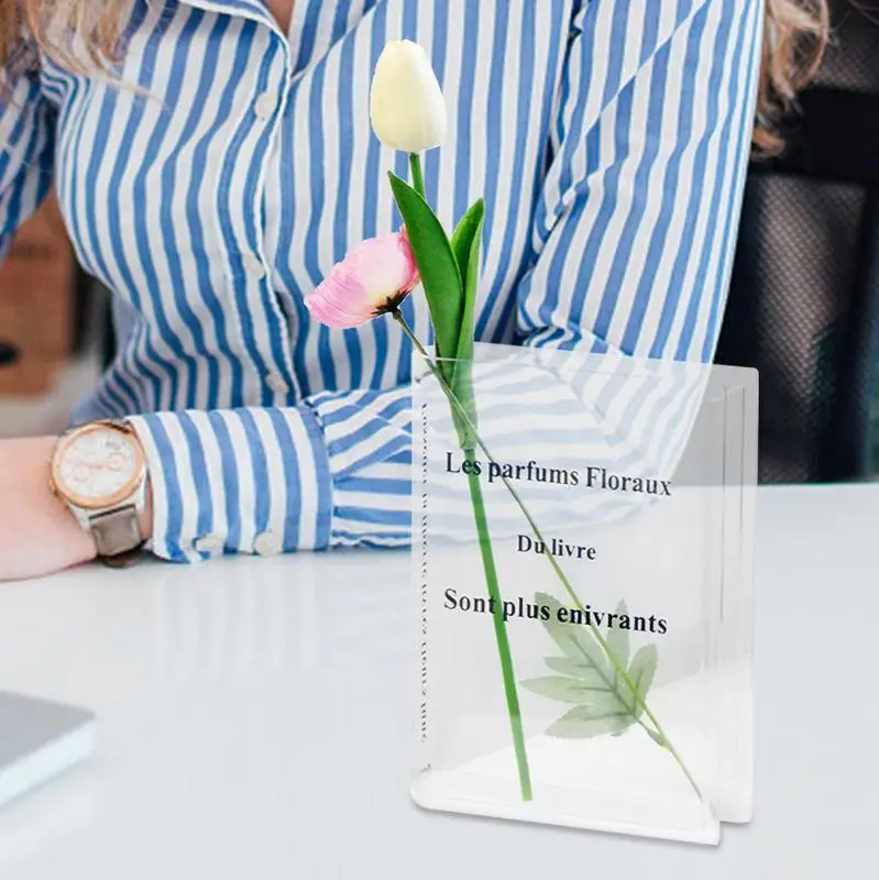 Glass Book Vase Acrylic Clear Book Shaped Unique Vase Artistic And Cultural Flavor Home Decor Products Creative Shaped For Home 4