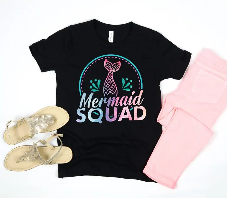 

Mermaid Birthday Shirt Mermaid Squad Girls Mermaid Kids Mermaid Short Sleeve TShirt Short Sleeve Top Tees O Neck 100% cctton y2k