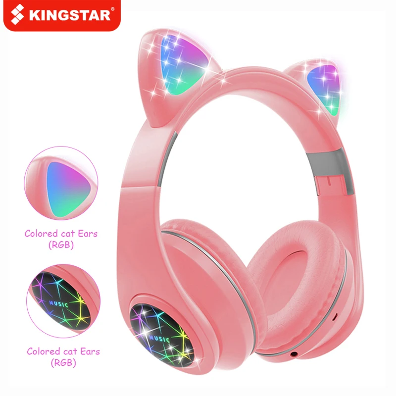 

KINGSTAR Cat Ears Wireless Bluetooth Headset Music Stereo Over-Head Earphone With Mic Children fone Gamer Headphones Kid Gifts
