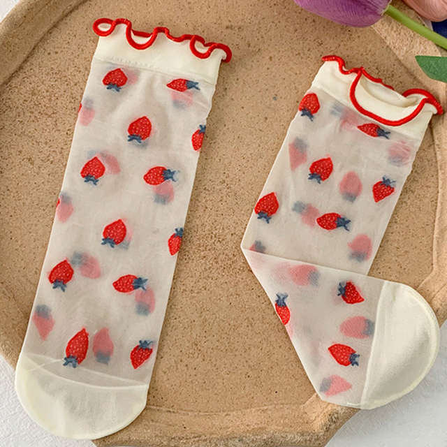 Transparent Crystal Silk Socks Lolita Lace Ruffle Sock Casual Socks Crew Socks Breathable Socks