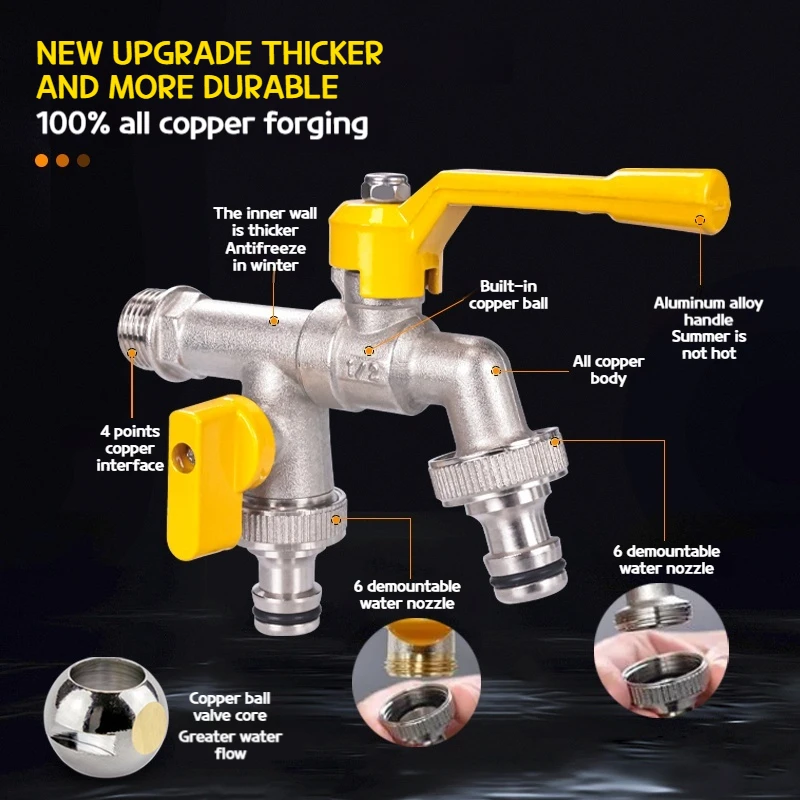 Water Tap Faucet Tmok Outdoor Double Water Tap Faucet Exterior Garden Hose Faucet Adapter 1/2