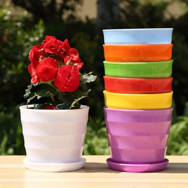 1Pc Színes Műanyag Virágcserepek Tálcákkal Mini -Medence Zöld Zamatos Növényi Virágcserép Kerti Ellátás Otthoni Irodai Asztali Dekoráció - Image 2