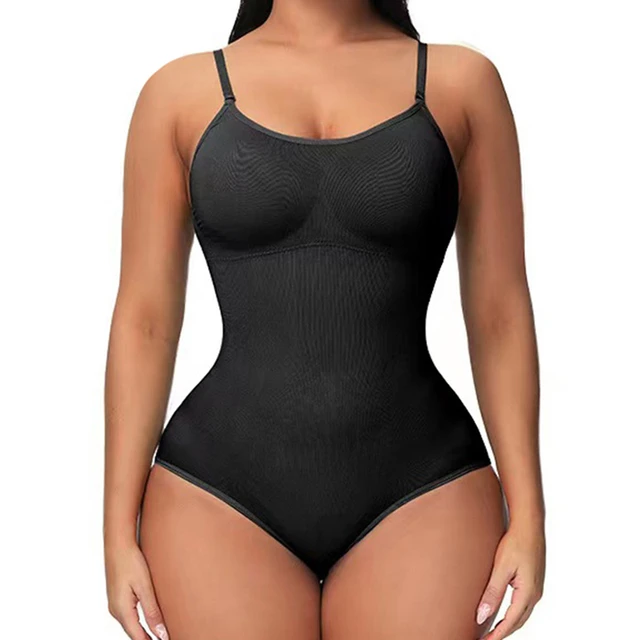 Smooth Out V Neck Spaghetti Strap Bodysuit With Open Crotch And