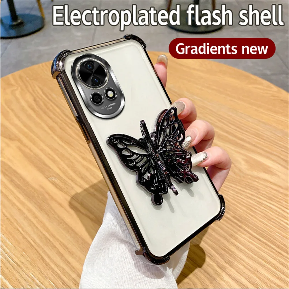 Shockproof Glitter Butterfly Stand Phone Case with Plating Soft Silicon Cover