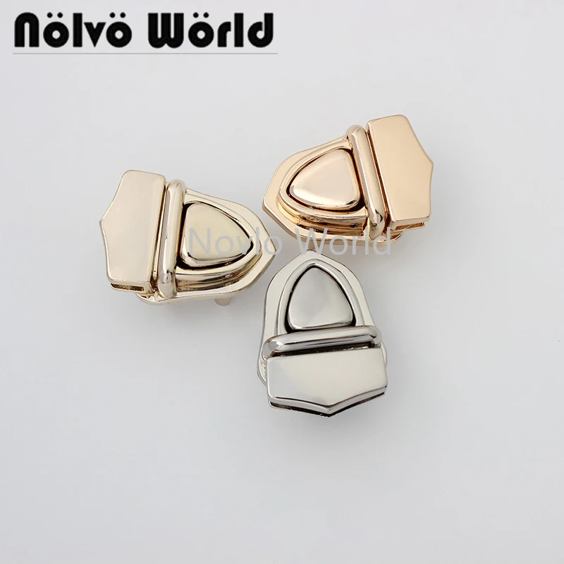 10-30 pieces 5 colors 36X26mm triangle metal leather bag lock push locks for handbags women bag sewing on sell