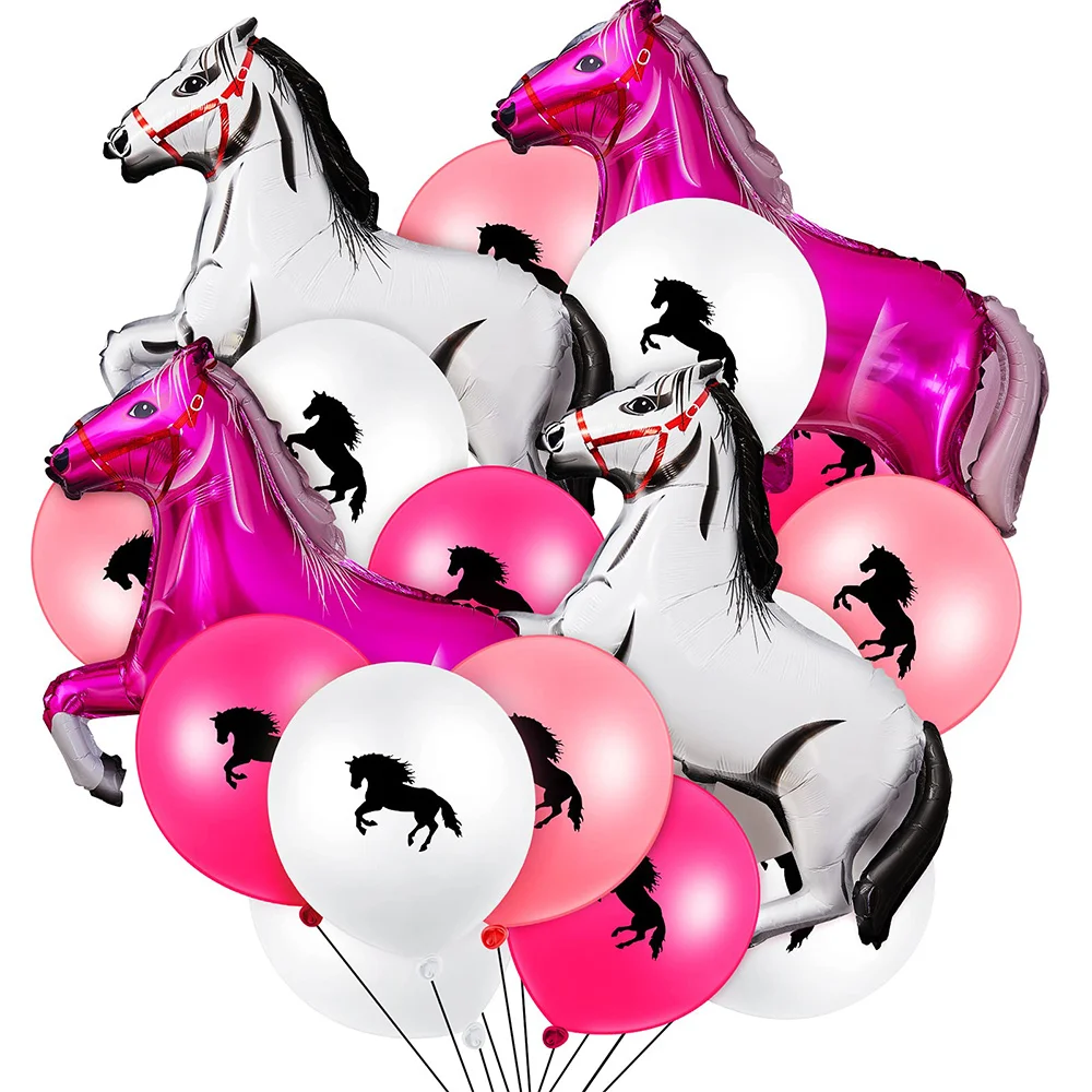 

49 Pcs Horse Balloon Horse Party Decoration Set Horse Themed Cowboy Cowgirl Birthday (White, Pink, Light Red, Rose Red)