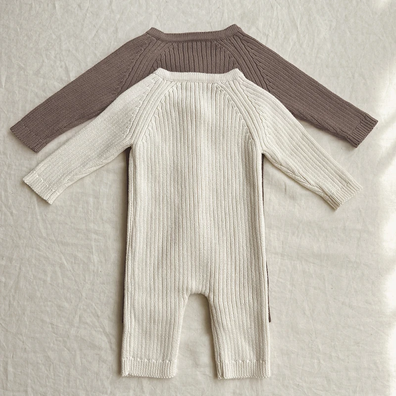 Koreanischen Stil Neugeborenes Baby Jungen Mädchen Overall + Hut Langarm Stricken Einfarbig Strampler Frühling Herbst Baby Jungen Mädchen kleidung