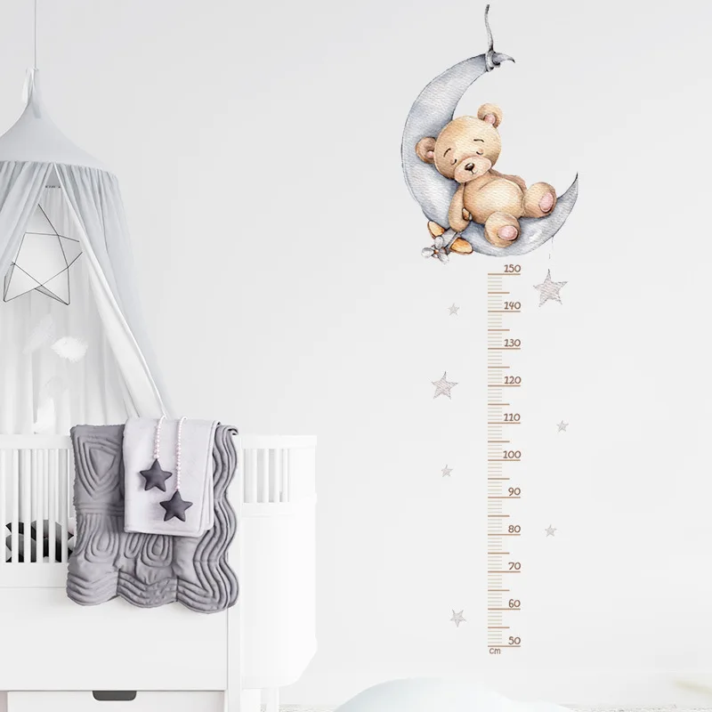 Cute Bear Height Measure Wall Sticker for Kids Rooms Children Boys Girls Baby Room Decoration Growth Chart Meter Wallpaper