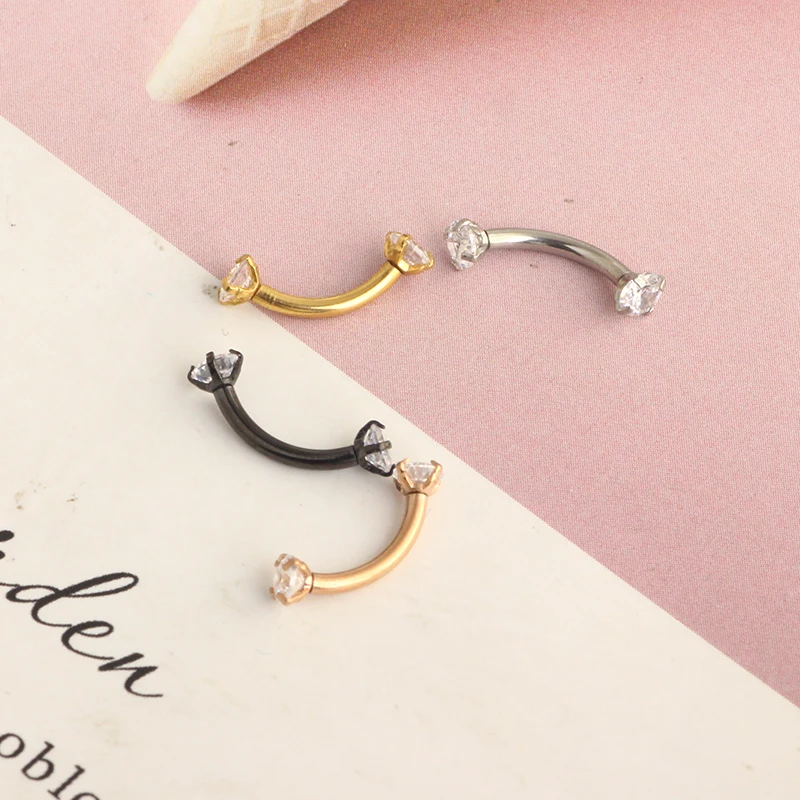 Steel Crystal Gem Eyebrow Ring Tragus Helix Rook Earring Piercings Curved Banana Piercing Bijoux Lip Helix Rings Jewelry 16G