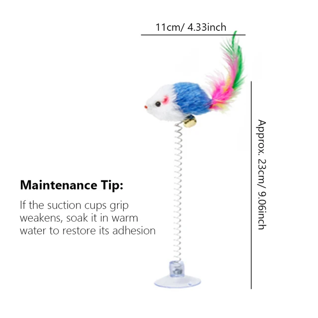 Swinging Mouse Toy - Suction Cup, Spring, and Feather Mouse Toy with Bell Sound, Interactive Cat Toy 6