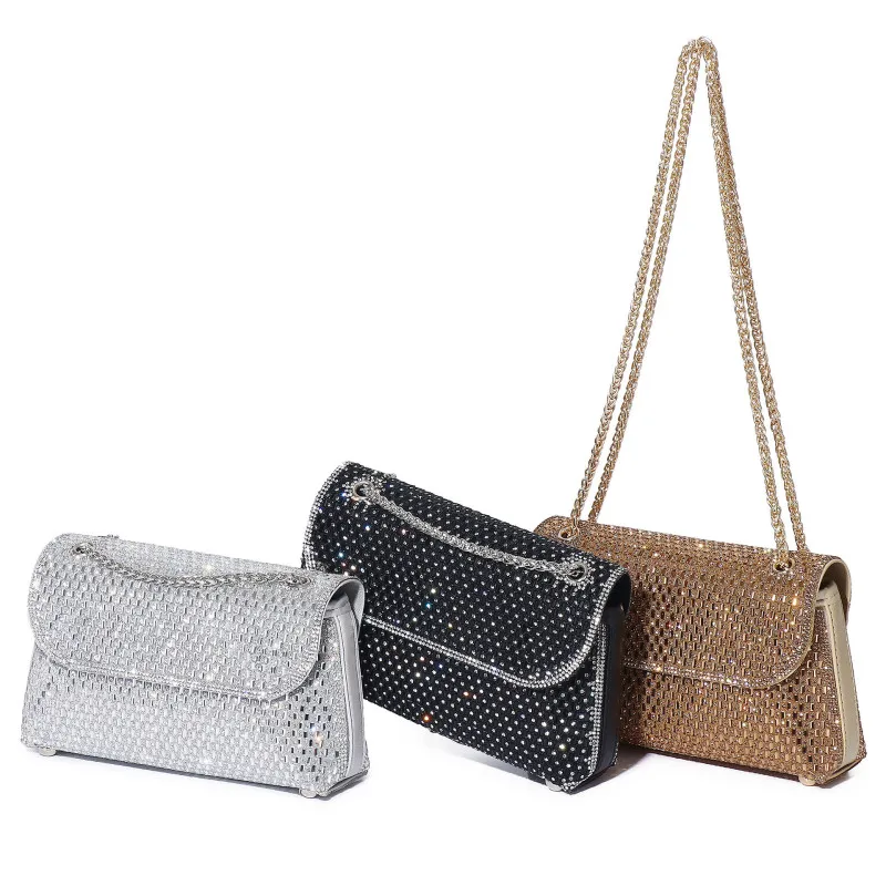 New Arrival Diamond-Studded Evening Clutch Bag with Chain Strap