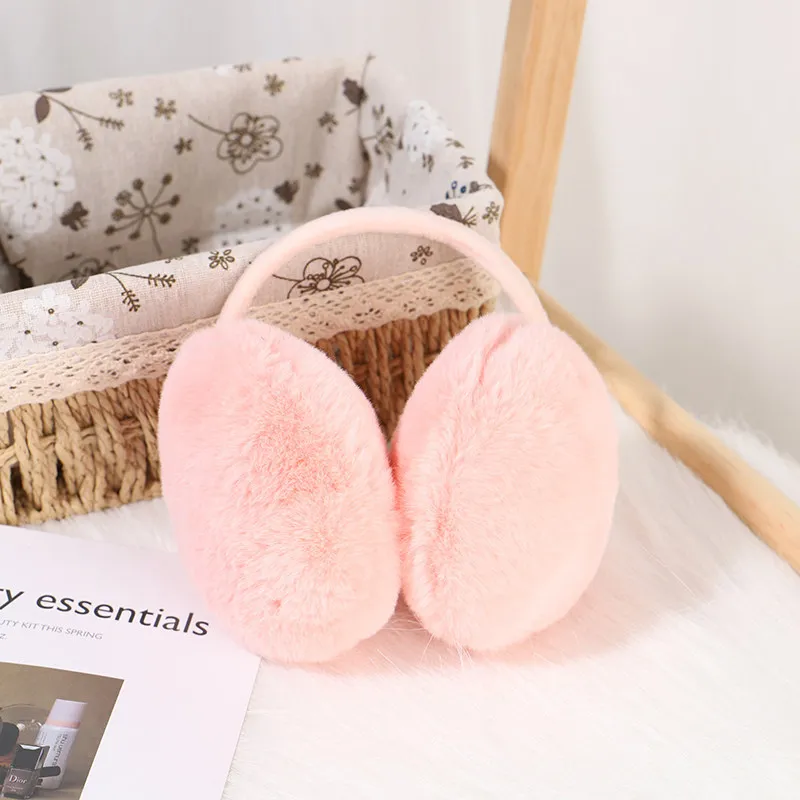 Warm Earmuffs Winter Girl Fluffy Fold Burger Shape Children Headphone Soft Cashmere Solid Cute Fake Fur Earlap