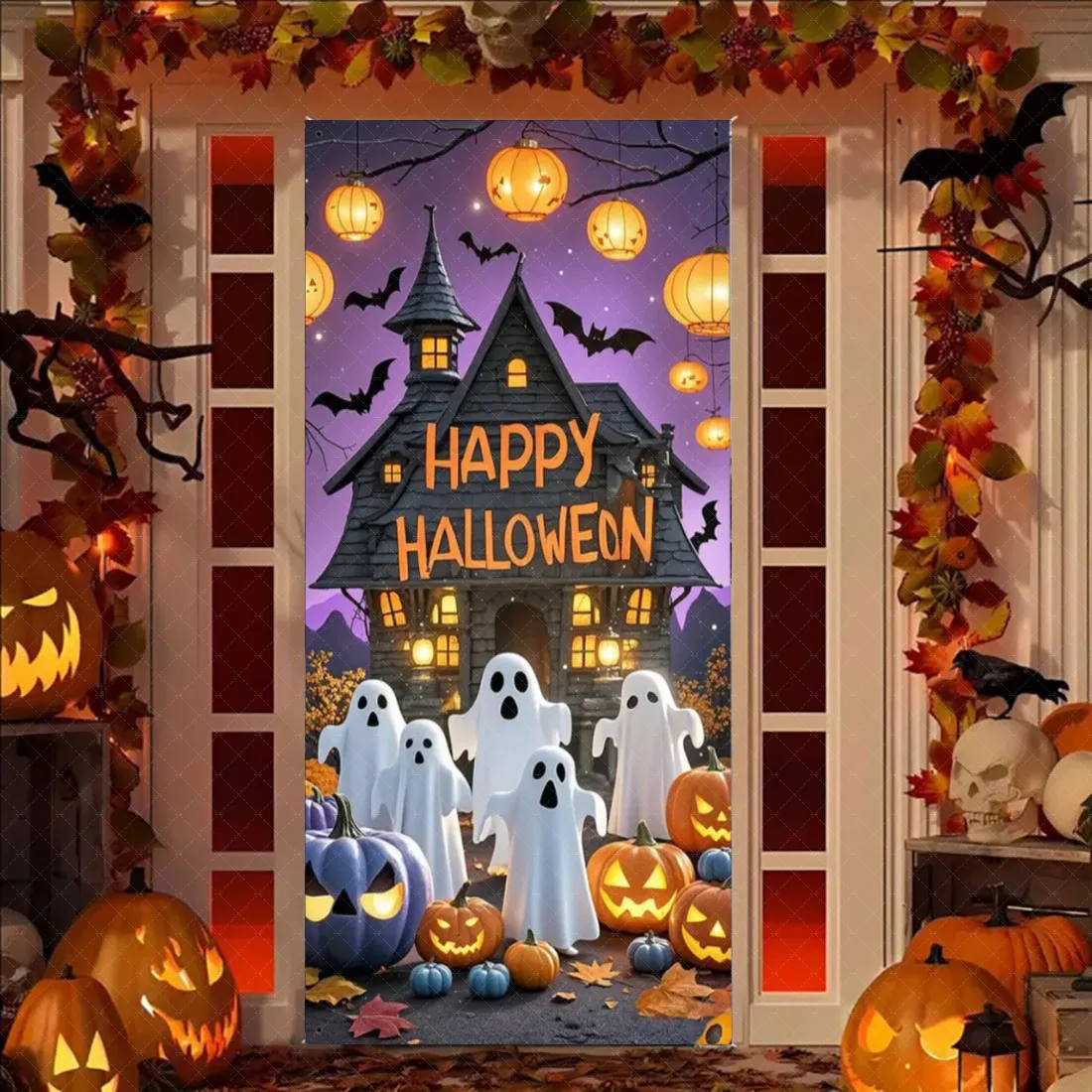 Gruseliges Halloween-Türbanner, Terror, Tag der Toten, Urlaub, hängender Hintergrund, blutiger Horror, Party-Dekoration, Zubehör, Türabdeckung – Detail 9