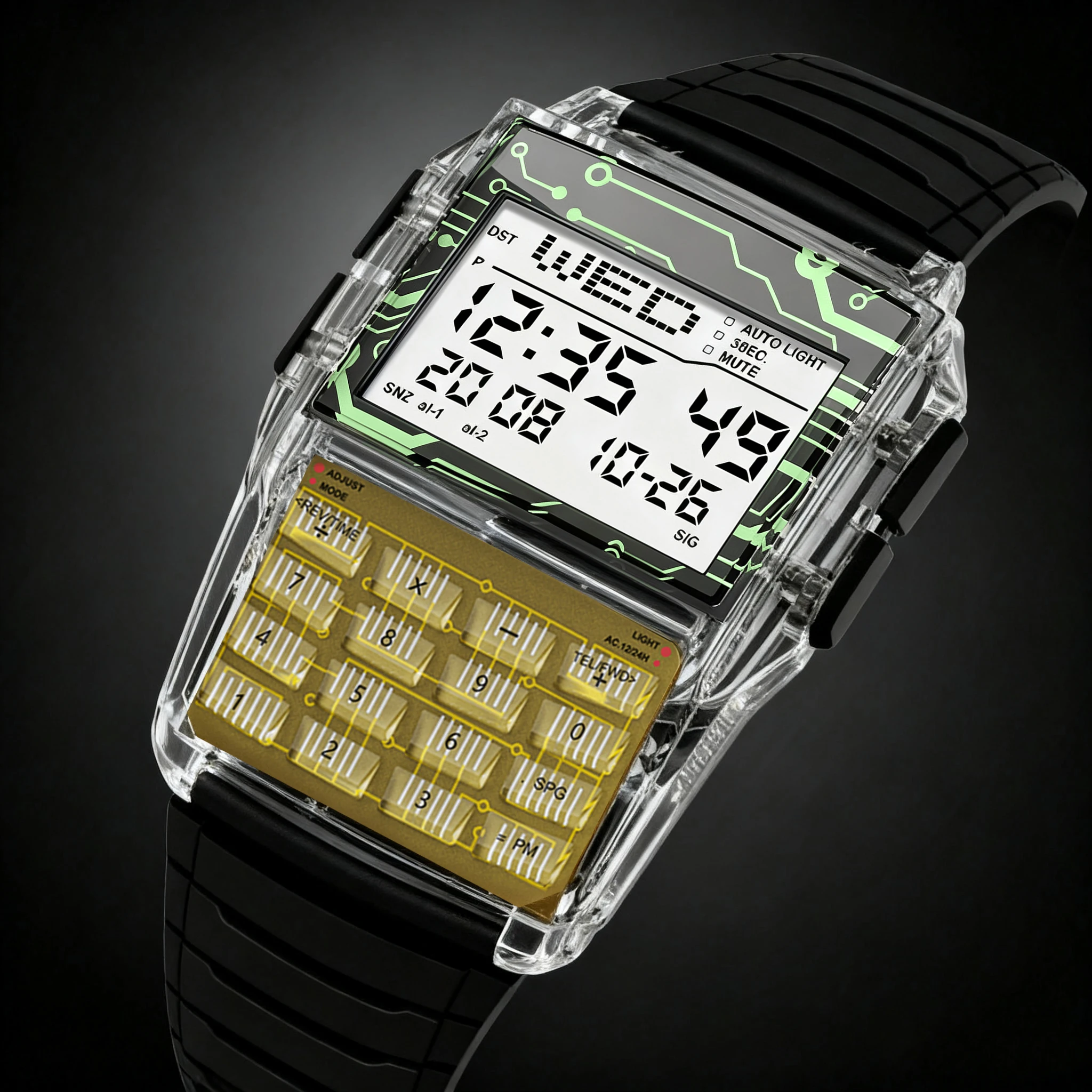 Transparent Plastic Watch Top Luxury Men's Calculator Watch Multi-Function LED Watch Computer Style