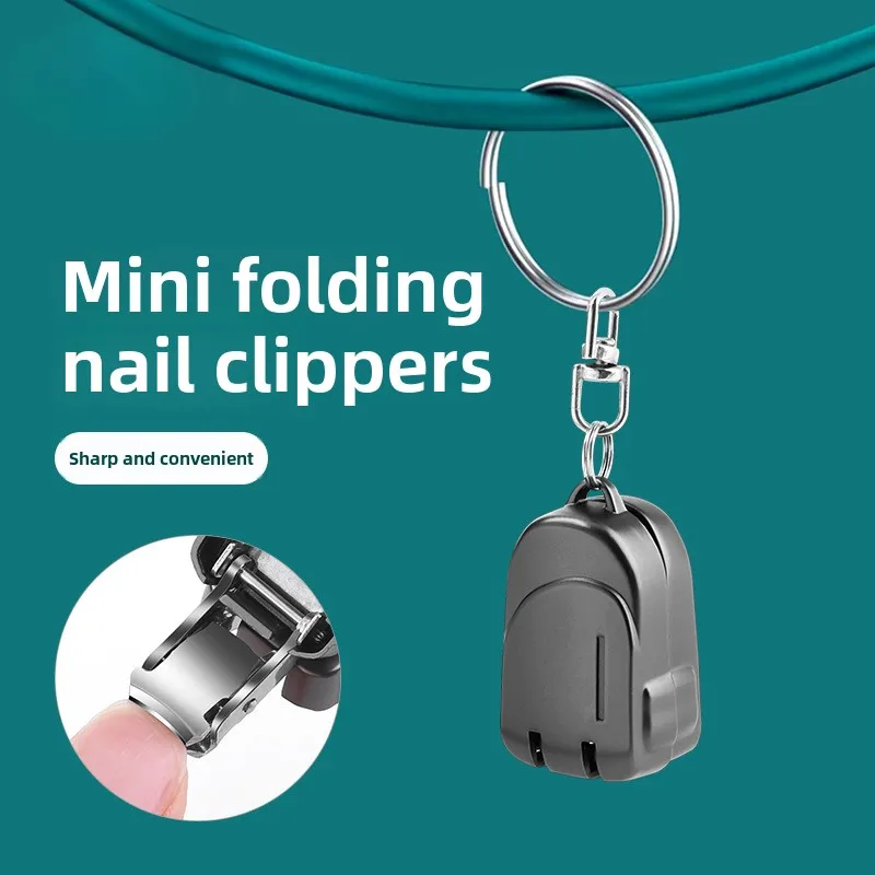 Stainless Steel Fingernail Clipper Metal Foldable Mini Nail Clipper Trim Nails Creative Luggage Compartment Keychain