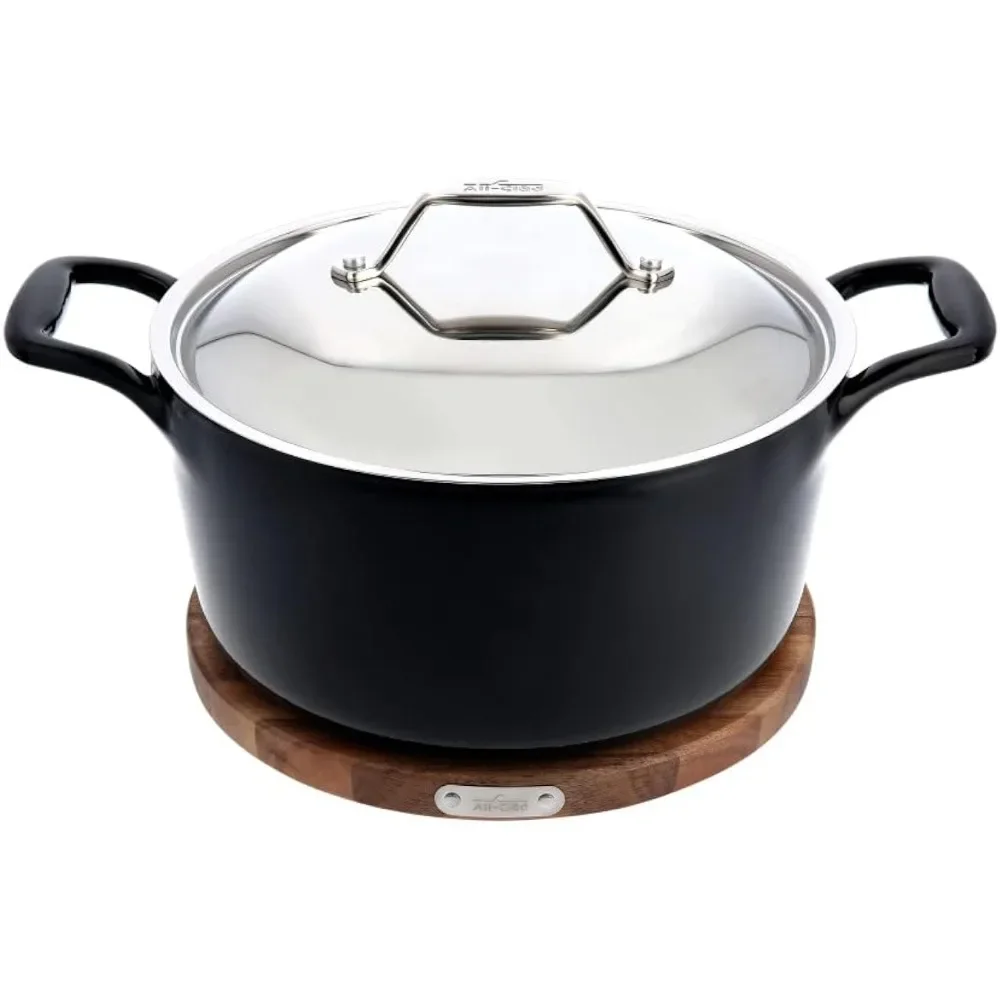 

Dutch pot cooker enamel holland oven with acacia tripod 6quart induction cooktop broiler safe 650F pots and pans
