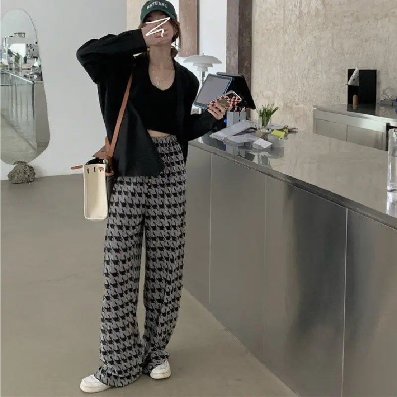 Print Pleated Wide-legged Pants High Waisted Women Trouser Spring Summer Streetwear Sweatpants Harajuku Y2k Pants Casual Korean