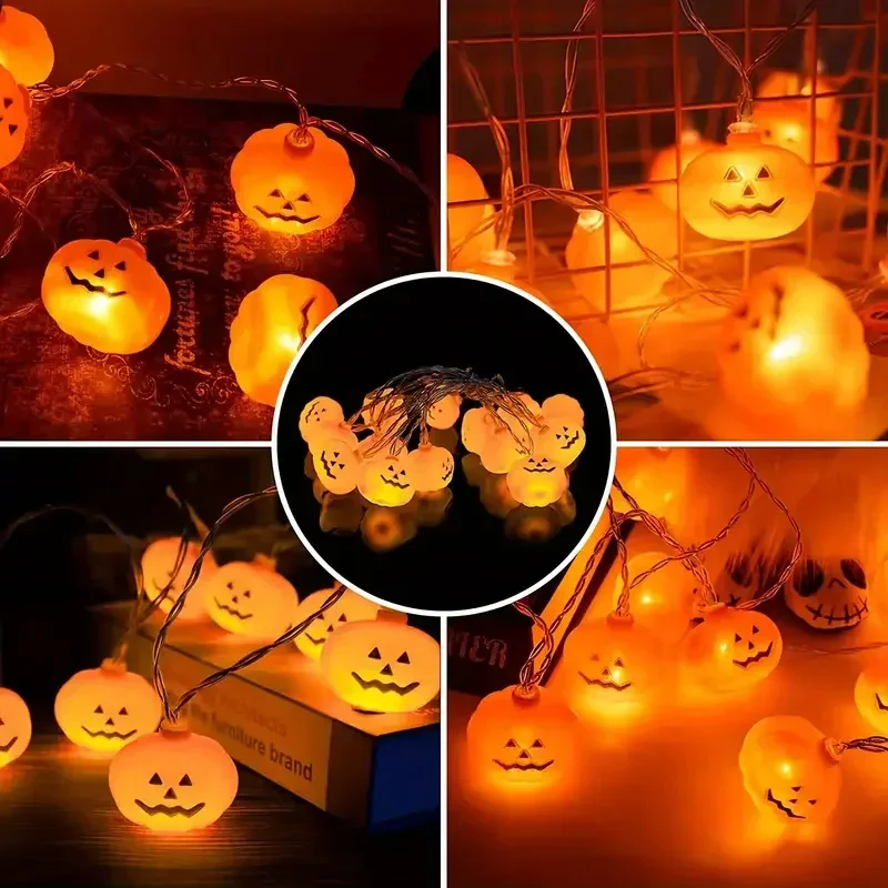 Halloween Lights Battery Powered 10/20 LED Pumpkin String Light Hanging Lantern for Home Courtyard Atmosphere Party Decoration