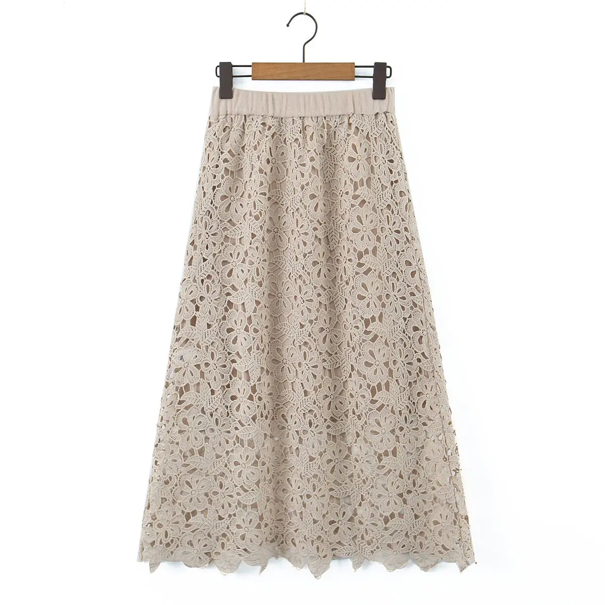 Hollow Out Lace Knit mid-length Skirt Women Autumn Winter 2023 Plus Size Casual Clothing Good Quality Vintage OL French Skirt summer solid color plus size women tulle stitching t shirt hollow burn out casual skirt vestidos de fiesta 2021