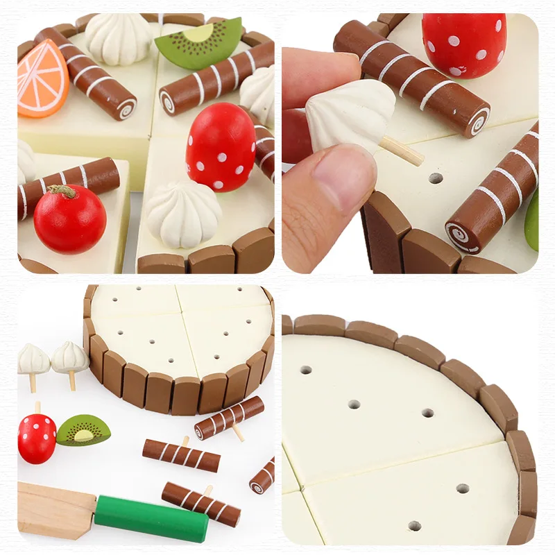 Wooden Children Kitchen Toys Pretend Toys Cutting Cake Play Food Kids Wooden Fruit Cooking For Baby Birthday Interests