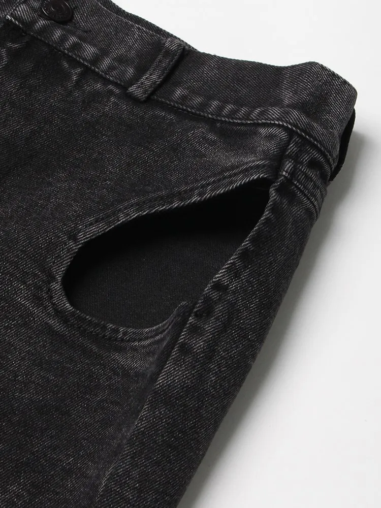 KBQ Hollow Out Solid Denim Shorts For Women High Waist Spliced Buttons Streetwear Tunic Short Female Summer Fashion Clothes New