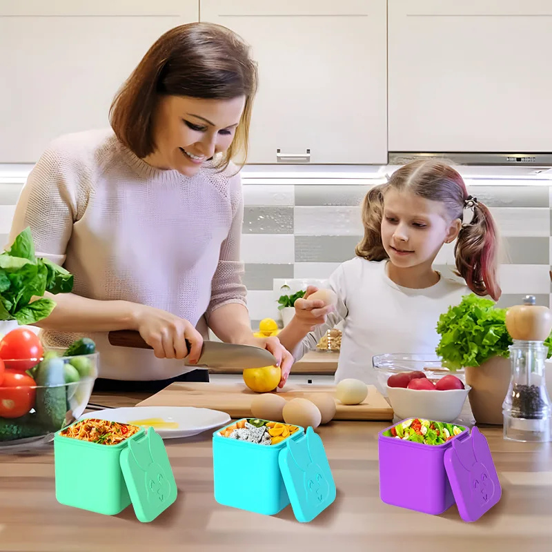 어린이용 실리콘 딥 소스 박스, 뚜껑이 달린 도시락 용기, 작은 액세서리 포장, 붙지 않는 도시락 상자
