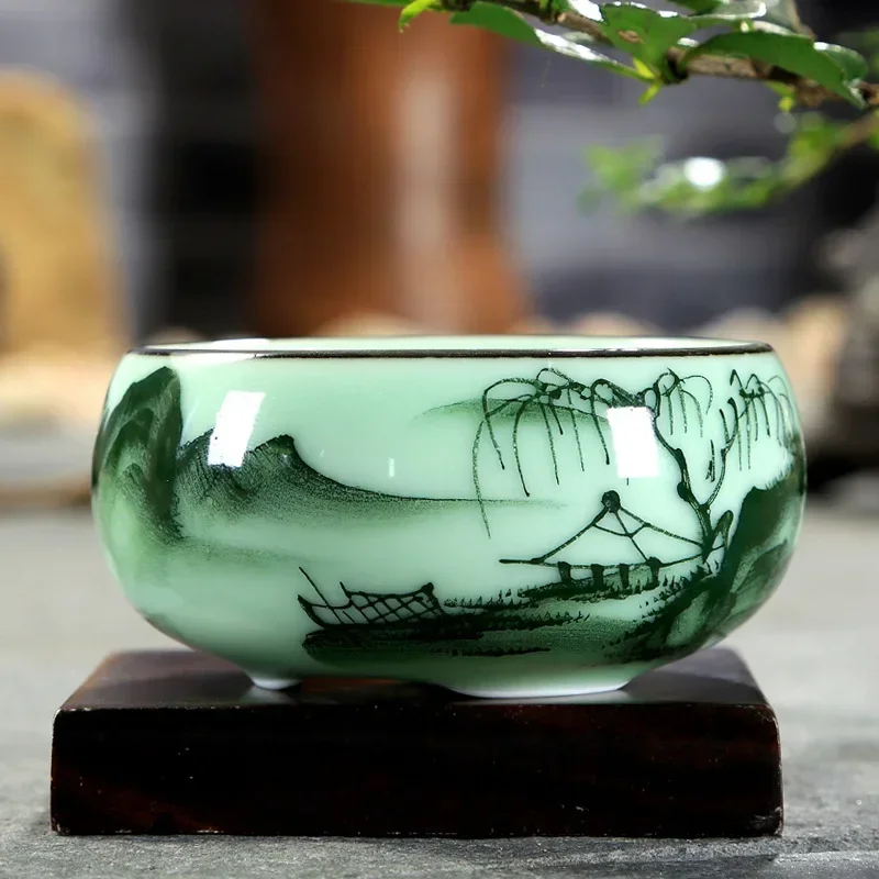 Традиционный Чайный сервиз Celadon с ручной росписью, семейная чашка, бамбуковый карп, чайный сервиз с двойной рыбой, китайский чайный сервиз 80 мл