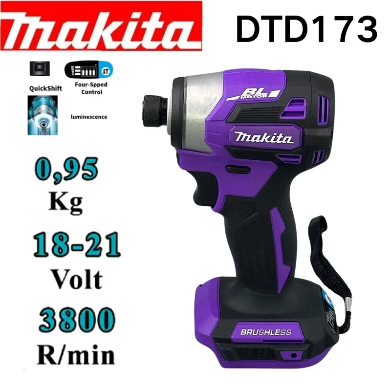 Makita Purple DTD173  Electric Cordless Impact Screwdrivers With 18v Battery 180N Brushless Torque Wrench Wireless Drill Tool