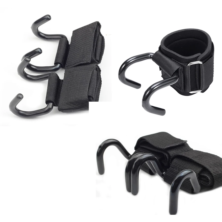 2Pc Adjustable Strong Steel Hook Grips Straps Weight Lifting Strength Training Gym Fitness Black Wrist Support Lift Hooks