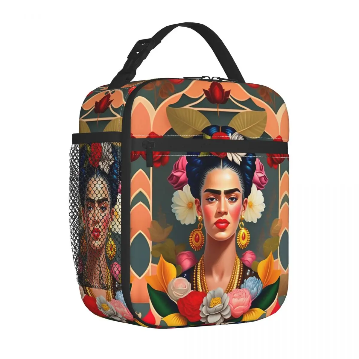 thumbnail image 1 of Bolsa térmica para almuerzo con estampado de leopardo, F-Frida, K-Kahloes, lonchera grande, bolsa térmica, lonchera, bolsa para comida de picnic en la playa, 1 of 5