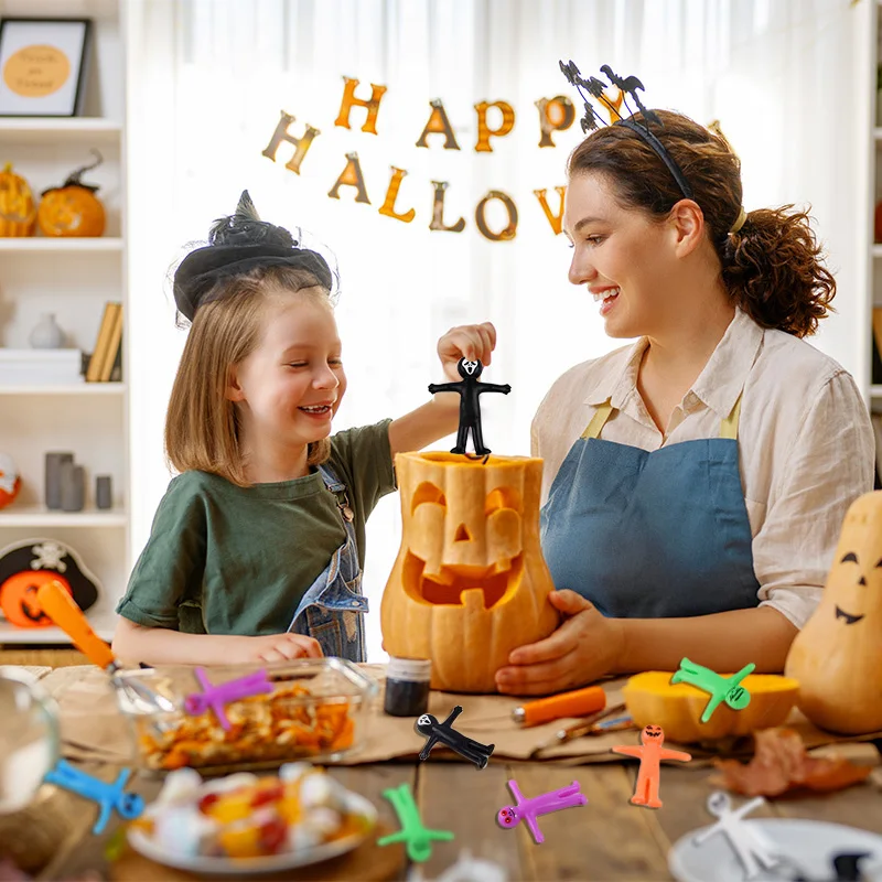 12/24/36Pcs Halloween Stretchy Toy Gift Kids Halloween Birthday Party Favors Goody Bag Basket Filler Funny Little Man Fidget Toy