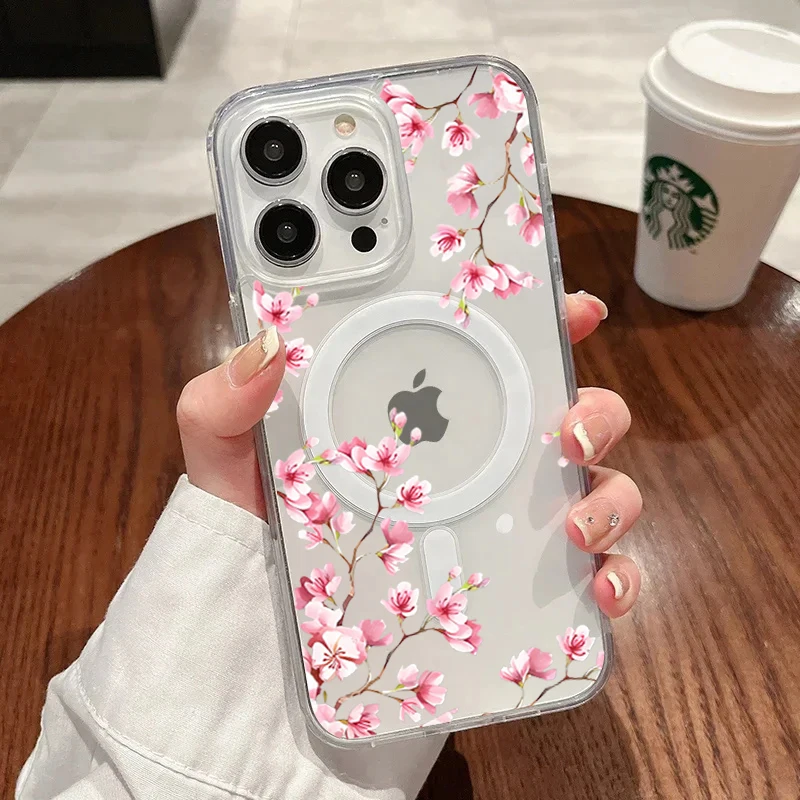 ตัวเลือกสินค้า เคสซิลิโคนใสลายดอกพีช นุ่มกันกระแทก สำหรับ iPhone 15/14/13/12 Pro Max