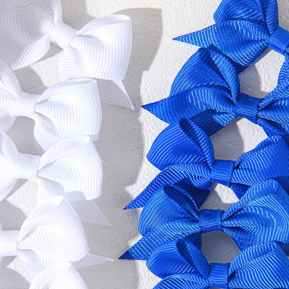 2/4/6개 솔리드 리본 보우노트 헤어 클립 블루 화이트 소녀용 수제 리본 키즈 바레트 헤어 액세서리 도매