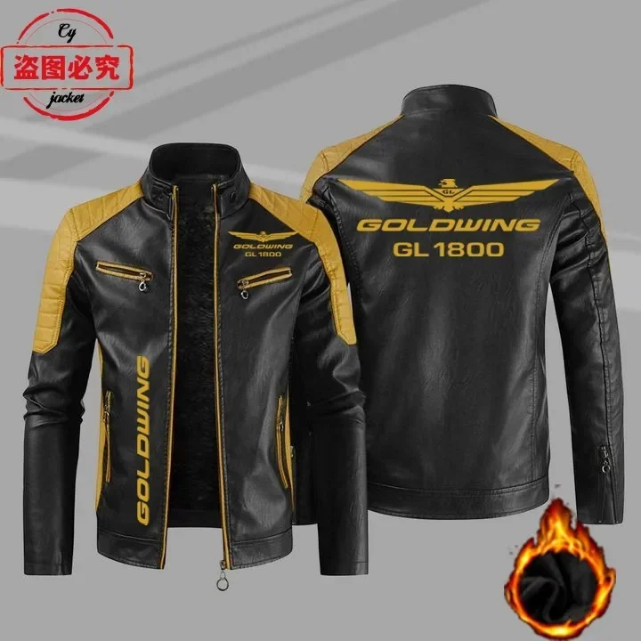 Gold Wing 1800 motorcycle LOGO washed pu leather jacket