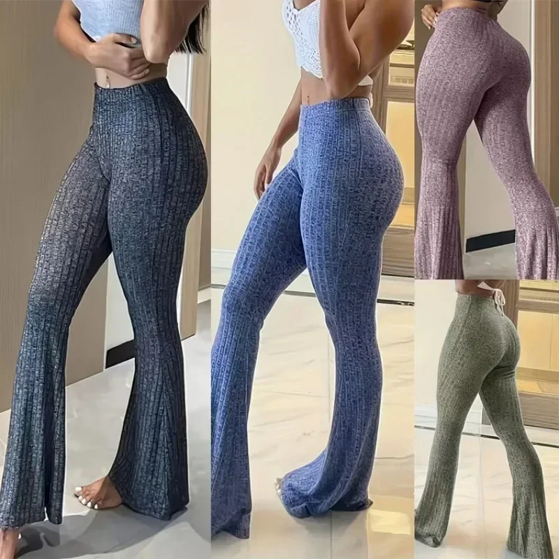 Fashion New Women's Low Waist Striped Solid Color Slightly Pull Leggings Yoga Long Pants Fitness Sports Casual Thin Trousers