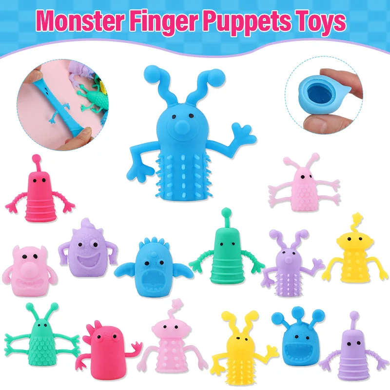 10/20Pcs Cute Monster Puppets Finger Toy Kids Birthday Party Favors Pinata Filler Christmas Gift Soft Rubber Stretchy Fidget Toy