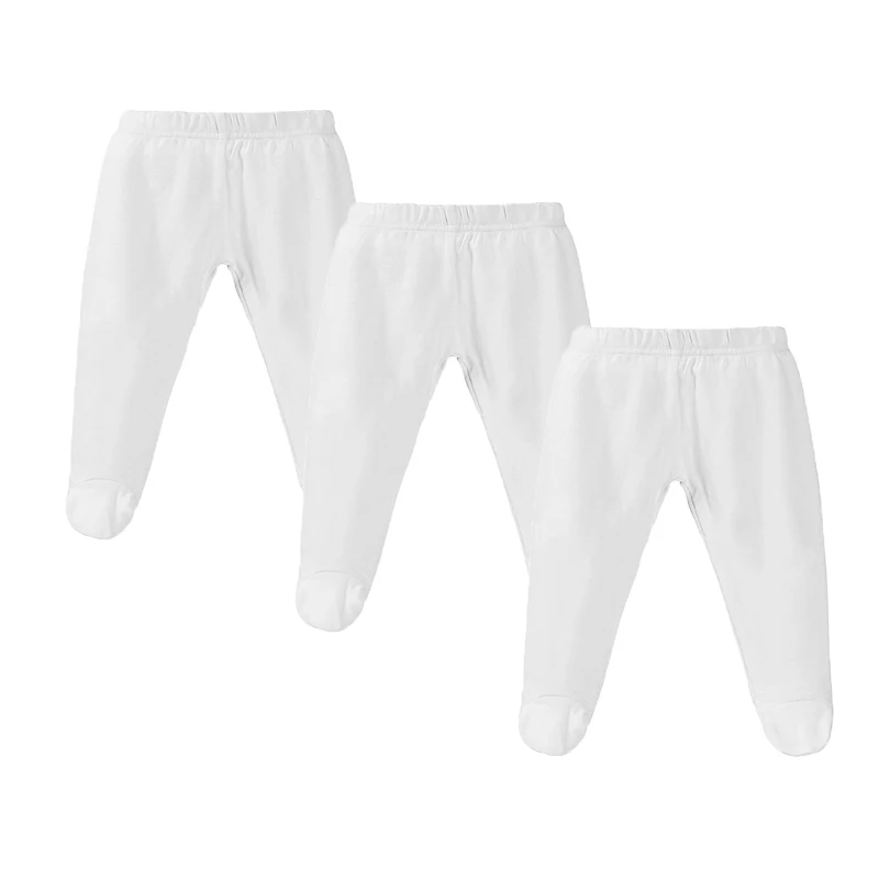 3Pcs Sets Baby Pants 0 To 12 Months Boys Girls Cotton Leggings Pants Solid Color Bind Foot Elastic Waist Trousers Baby Outfits