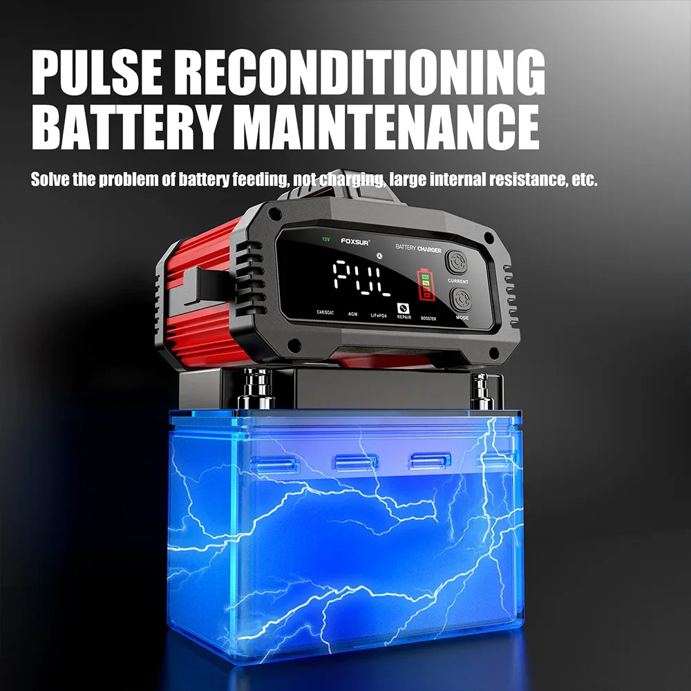 Tragbares 25A/15A Smart Car Battery Charger für 12V/24V Motorrad Blei Säure AGM GEL LiFePo4 Batterien Auto Booster Puls Reparatur – Detail 11