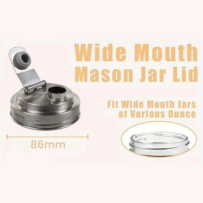2Pc Wide Mouth Mason Jar Stainless Steel Pour Spout Lid,Reusable Mason Jar Lids For Wide Mouth Jars,Without Handle