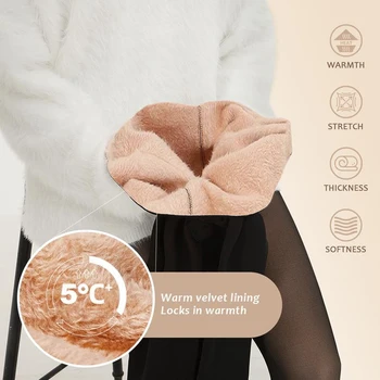 One Seam Fleece Lined Tights Shaping Thermal Leggings Compression Band Translucent Pantyhose Sheer Fleece Leggings Plus Size 4