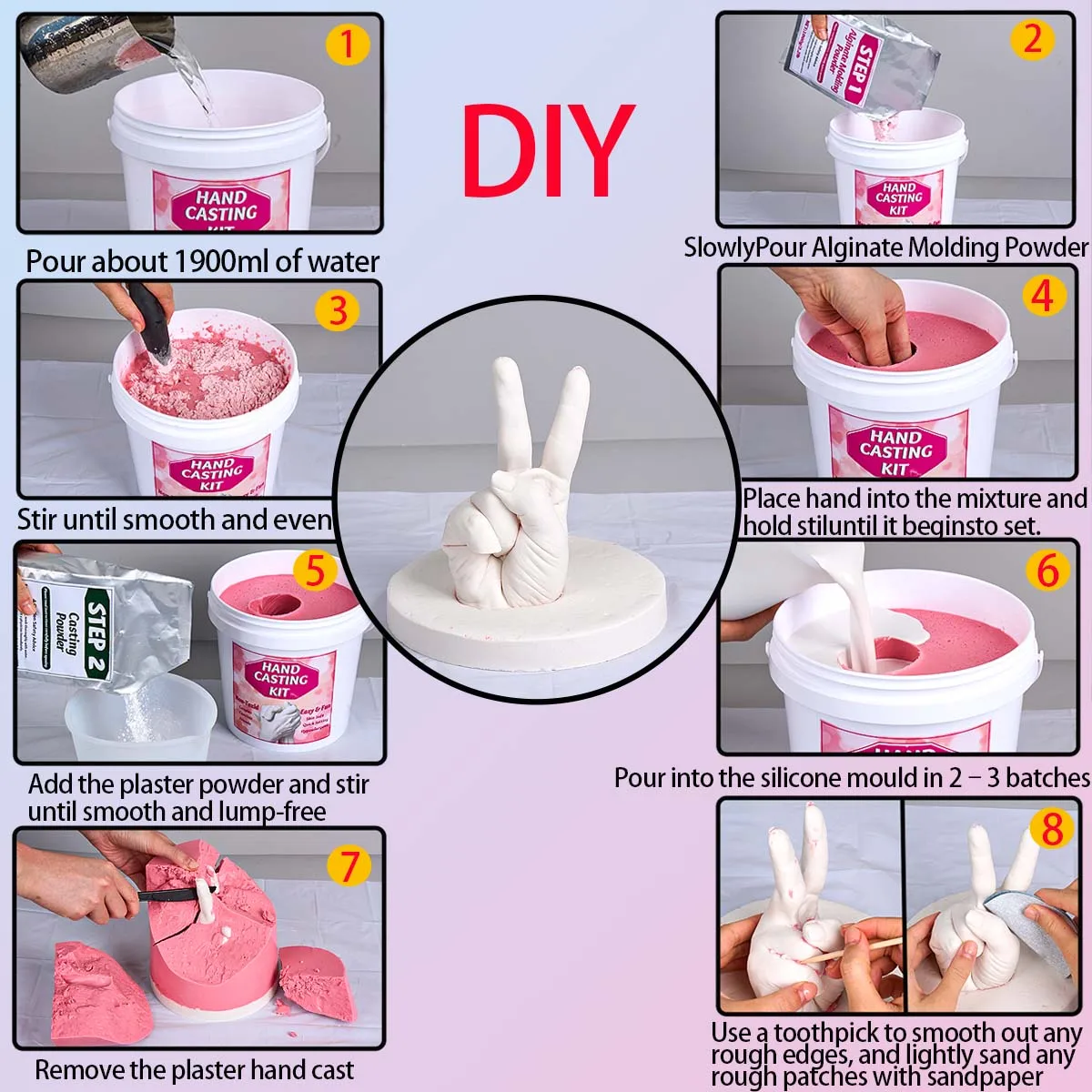 핸드캐스팅 키트 DIY 클론 파우더 석고상 몰딩 제작 세트 커플 가족 기념품 기념일 발렌타인 데이 장식 선물