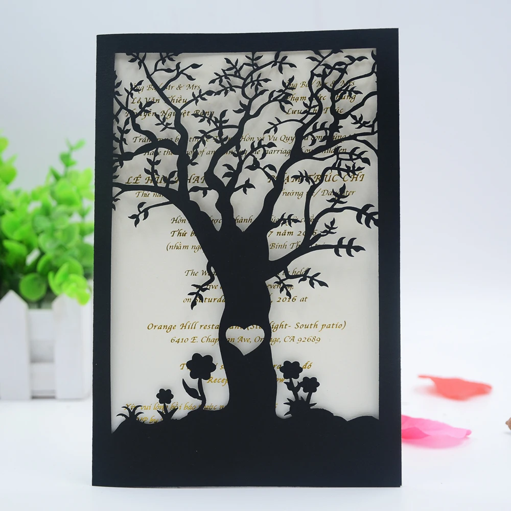 10pcs Invitation Cards Wedding Laser Cut Tree Design INC24 with Inner Paper and Envelop