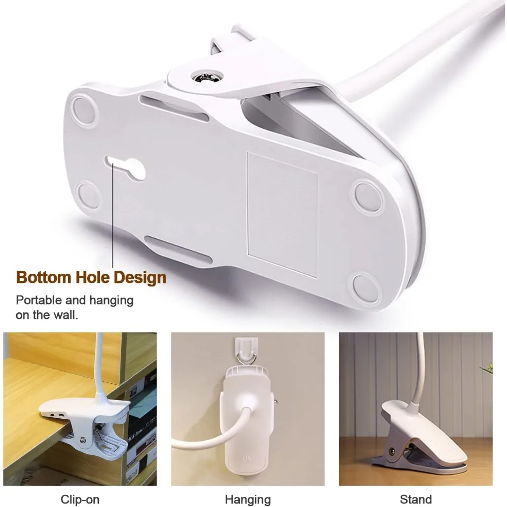 3 Level Brightness Clip on Desk Lamp Portable LED Reading Night Light Rechargeable Desk Light Dimmable Study Book Lamp led light desk lamp night light led desk lamp mini night light mini led light