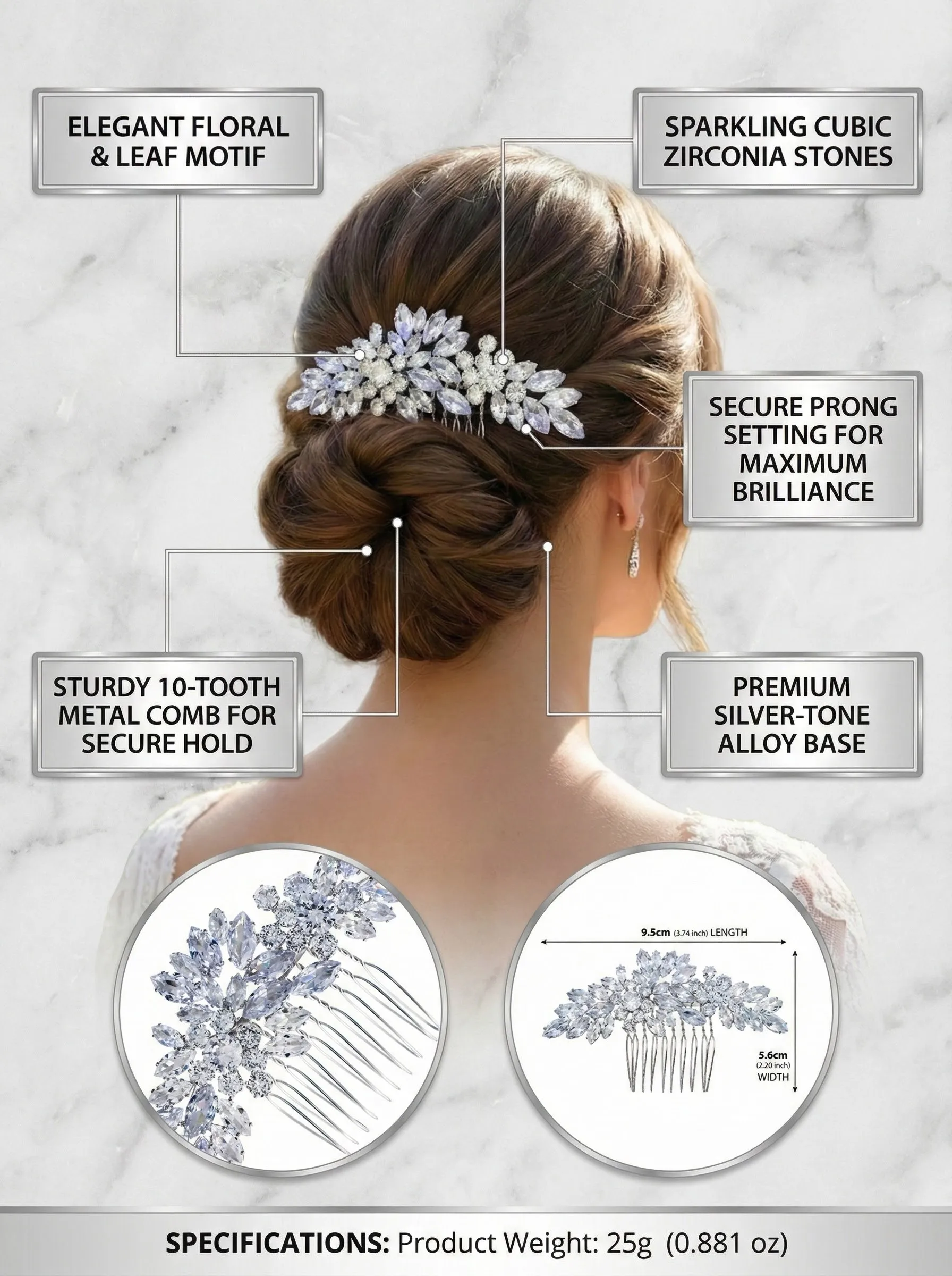 Splitter Zirkon Kristall Braut Haarkamm Exquisite Blumen Haarspange für Mädchen Hochzeit Haarschmuck Kopfbedeckung als Geschenk – Detail 2