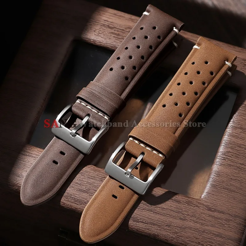 Outdoor Breathable Porous Leather Watch Strap Bracelet