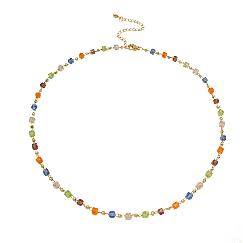 Delicate Crystal Necklace Bohemian Colorful Bead Chain Choker Necklace for Women Elegant Clavicle Chain Wendding Party Jewelry